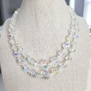 VINTAGE Double Strand Faceted Crystal Necklace